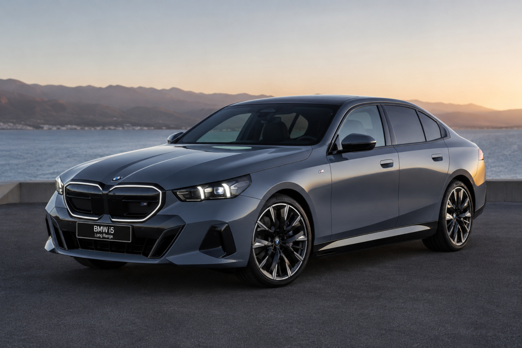 BMW i5 Long Range en el puerto con vistas al mar