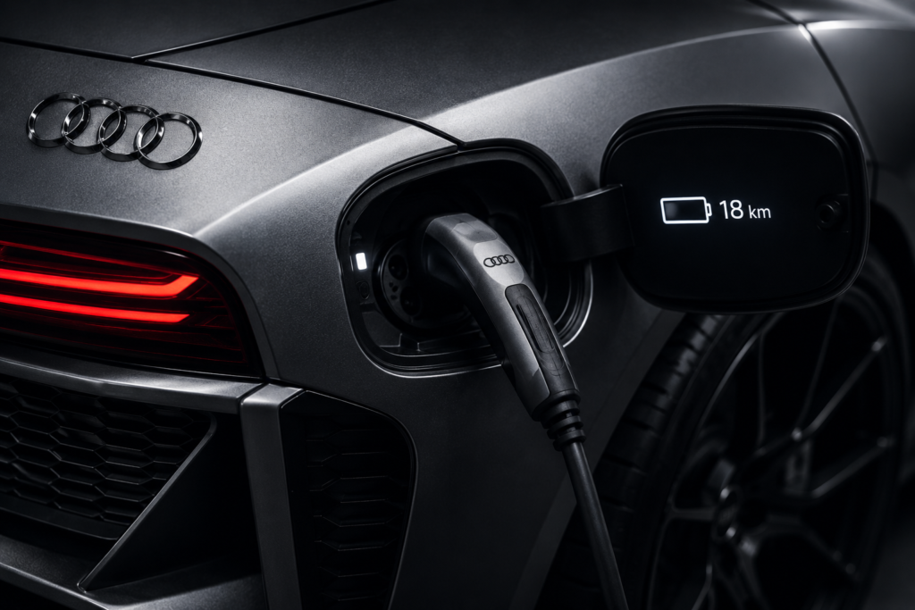 Puerto de carga del Audi Nuvolari, con solo 25 km de autonomía
  eléctrica
