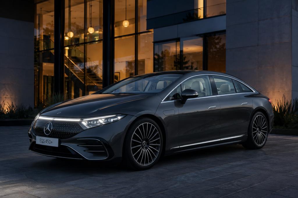 Mercedes EQS 450+ eléctrico gris oscuro, referencia de confort
  y autonomía