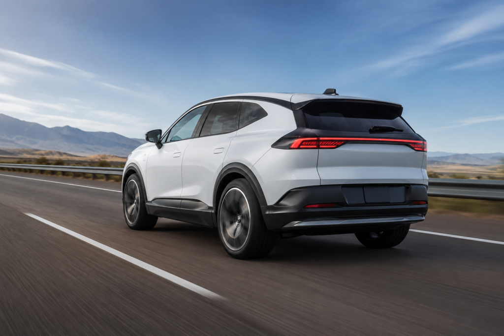 Peugeot 3008 Long Range circulando por autopista mostrando su
  perfil aerodinámico