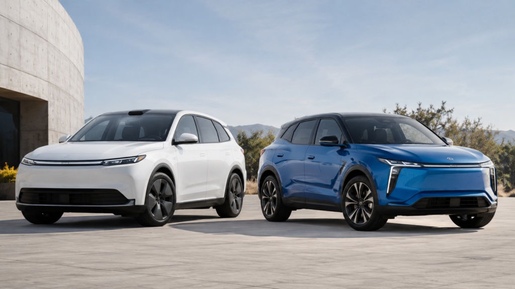 Comparativa del diseño exterior del Tesla Model Y y el BYD
  Atto 3 aparcados juntos