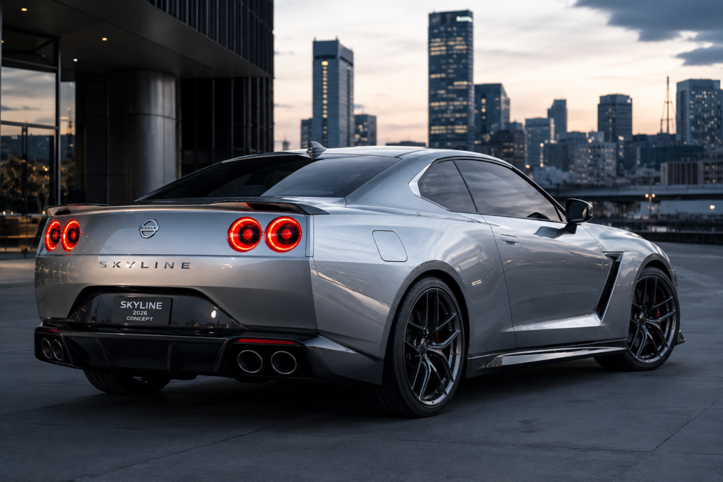 Zaga del nuevo Nissan Skyline con sus característicos pilotos
  traseros redondos dobles