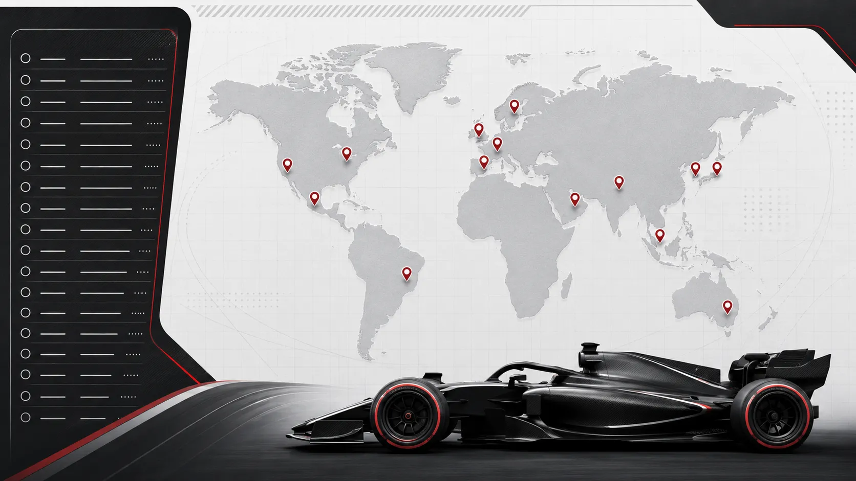 Concepto del calendario de la Fórmula 1 2026 con las sedes de las carreras