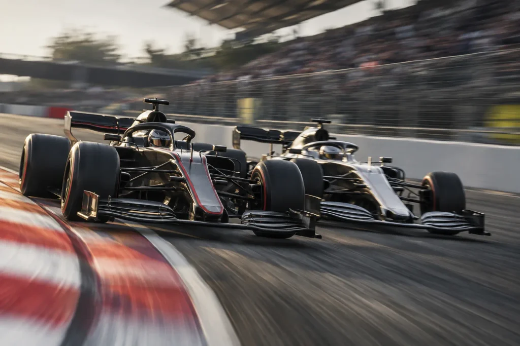 Dos monoplazas disputándose una posición en carrera